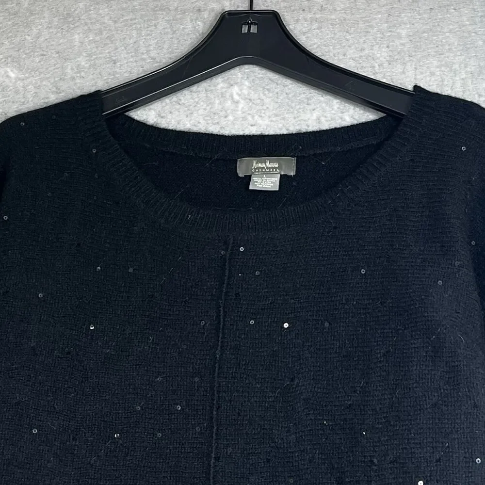 Neiman Marcus Sweater Womens Large Black 100% Cashmere Crew Neck Glitter